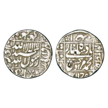 Murad Bakhsh (1658 AD), silver rupee, Khambayat mint in left quadrant, AH 1068/RY Ahd, KM 