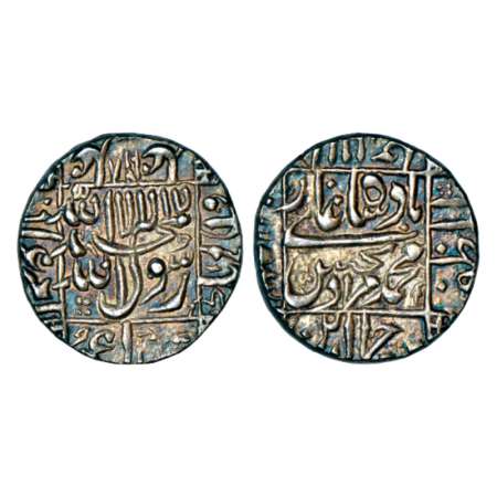 Murad Bakhsh (1658 AD), silver rupee, Surat mint in left quadrant, AH 1068/RY Ahd, KM 272.