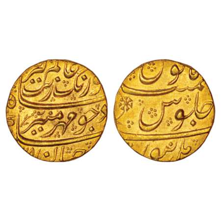 Aurangzeb (1658-1707 AD), gold mohur, 10.99g, Burhanpur mint, KM 315.16. Extremely fine, R