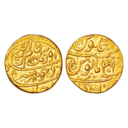 Aurangzeb (1658-1707 AD), gold mohur, Itawa mint, 10.93g, AH 1117/RY 49, KM 315.22. Very f