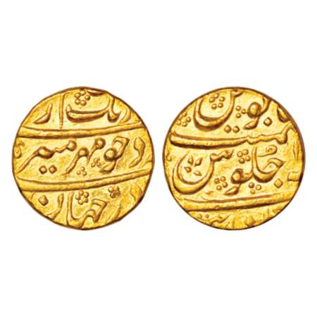 Aurangzeb (1658-1707 AD), gold mohur, Khambayat mint, 11.02g, RY 1x, KM 315.27. Very fine+