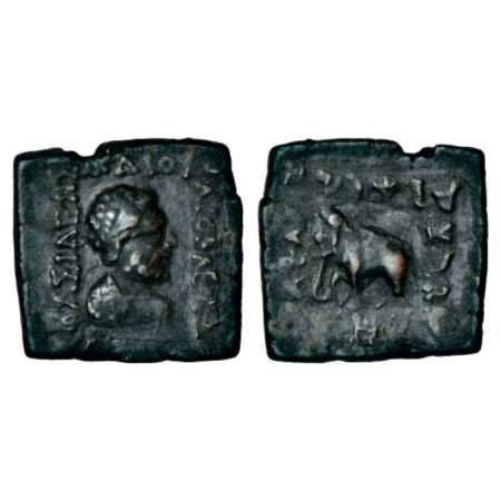Indo-Greeks, copper unit of Heliocles II (110-100 BC), BN series 7, cleaned and accretions