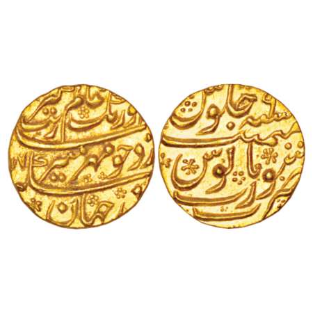 Aurangzeb (1658-1707 AD), gold mohur, 11.05g, Surat mint, AH xx77/RY 9, KM 315.45. Extreme