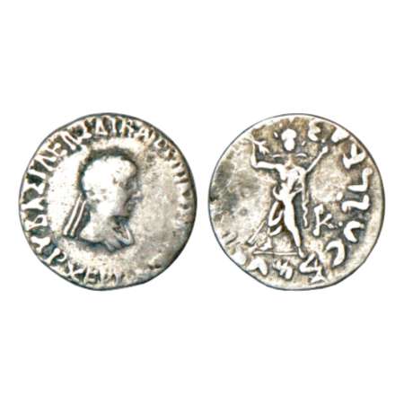 Indo-Greeks, silver drachm of Archebios (c.75-65 BC), BN series 3, 2.25g. Obv: Diademed an
