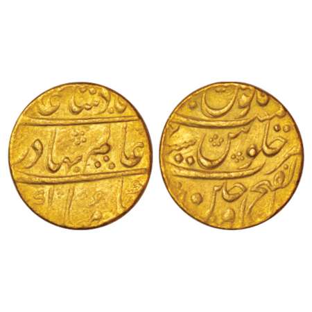 Shah Alam Bahadur (1707-1712 AD), gold mohur, 10.90g, Dar ul-Fath Ujjain mint, RY 4, KM 35
