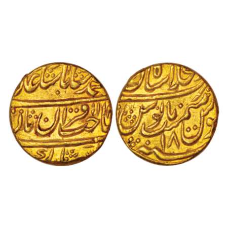 Muhammad Shah (1719-1748 AD), gold mohur, 10.90g, Dar ul-Khilafat Shahjahanabad mint, RY 1