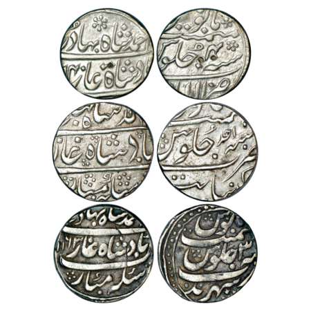 Ahmad Shah Bahadur (1748-1754 AD), silver rupee (3), 1x Allahabad mint, AH (11)64/RY 4, 1x