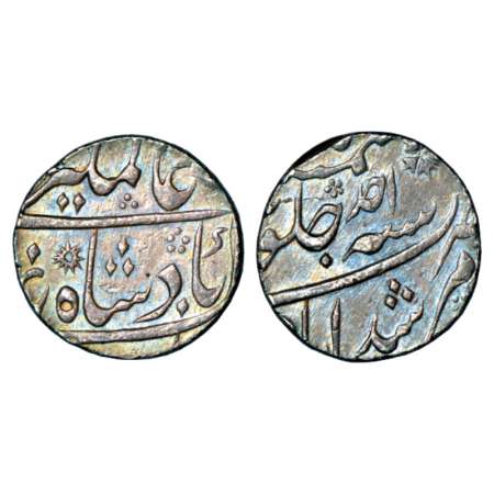 Alamgir II (1754-1759 AD), silver rupee, Murshidabad mint, RY Ahd, Rosette mint mark on ob