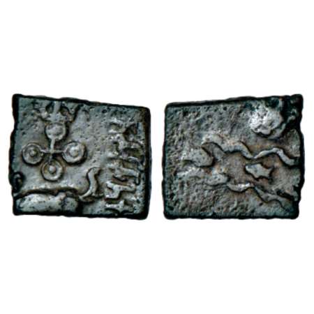Satavahanas, arsenical bronze coin of Siri Satakani (c.100-50 BC), 'elephant' type from Vi