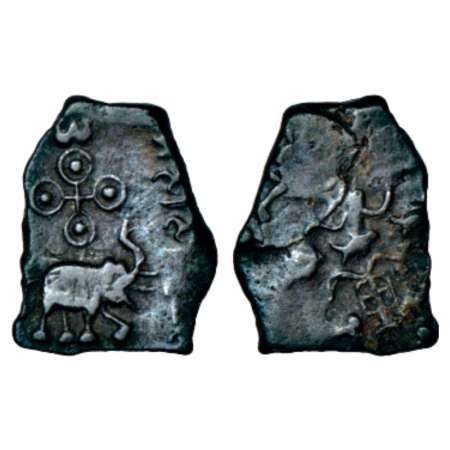 Satavahanas, arsenical bronze coin of Siri Satakani (c.100-50 BC), 'elephant' type from Vi