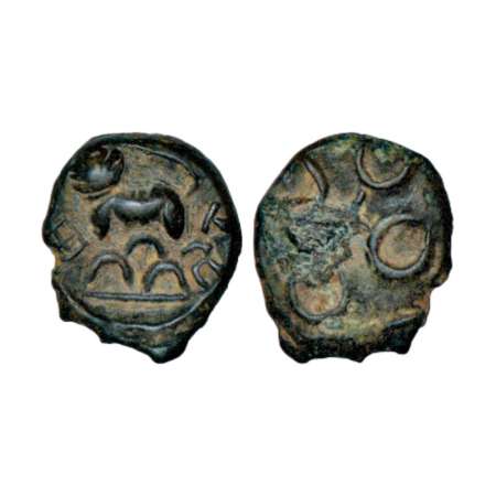 Satavahanas, alloyed copper coin of Siri Satakani (c.50BC), Junnar 'lioness' type, 3.58g. 