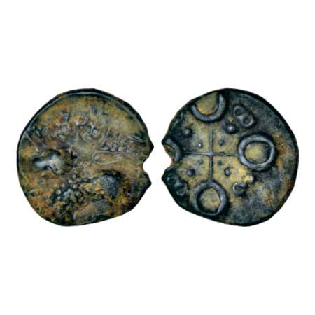 Satavahanas, alloyed copper coin of Siri Satakani (c.50BC), Junnar 'lion' type, 3.60g. Obv