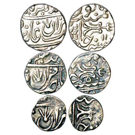 Gwalior, Daulat Rao Sindhia (1795-1827 AD), silver set of 3 coins, rupee, ½ rupee and ¼ ru