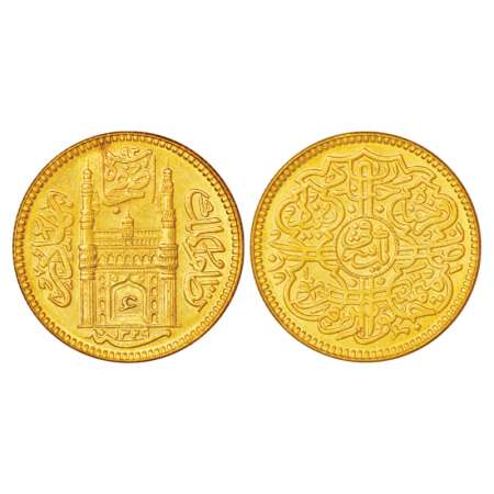 Hyderabad, Mir Usman Ali Khan (1911-1948 AD), gold ashrafi, 11.17g, Hyderabad mint, AH 132