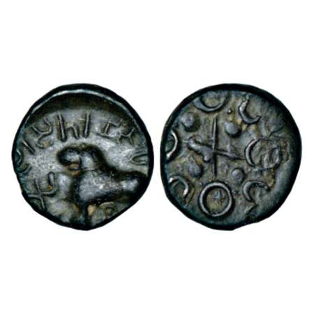Satavahanas, alloyed copper coin of Siri Satakani (c.10-30 AD), Junnar 'lion' type, 5.02g.