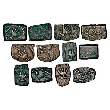 Lunawada, Wakhat Singhji (1867-1929 AD), copper ½ paisa (6), 5.84g, 4.06g, 3.93g, 3.90g, 3