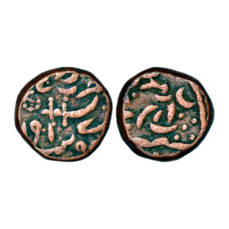 Sirohi, Sheo Singh (1816-1862 AD), copper ¼ anna, 10.44g, VS 1910 (AD 1863), scimitar on o