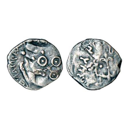 Satavahanas, silver drachm of Gotamiputa Siri Satakani, counterstruck on a drachm of Kshah