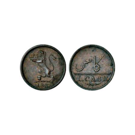 Madras Presidency, copper cash, Soho mint, AD 1803, 0.66g. Obv: The company's crest of a r