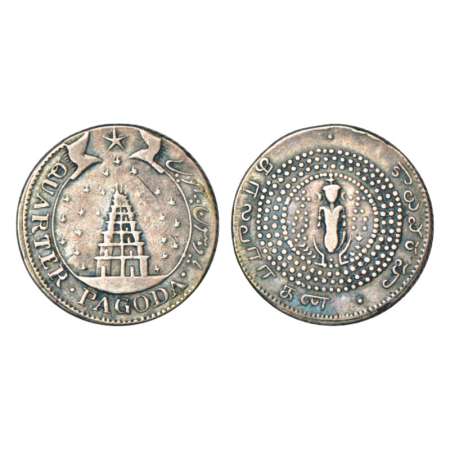 Madras Presidency, silver ¼ pagoda, 1st issue, 10.39g, ND (1807). Obv: value in English an