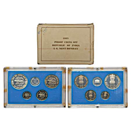 1985, Reserve Bank of India, Golden Jubilee, Proof set of 4 Coins, 100 Rupees, 10 Rupees, 