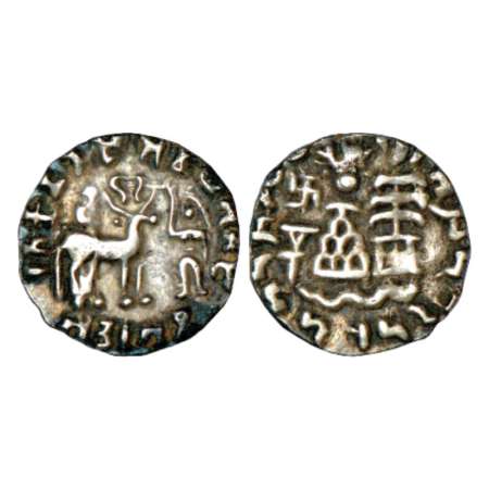 Kunindas, silver drachm of Amoghabhuti (50 BC-50 AD), MAC 4440-4445, 2.34g. Obv: Goddess s