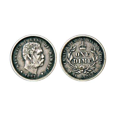 Hawaii, Confederate States of America, Kalakaua I, Silver 10 cents (1 dime) (Umi keneta), 
