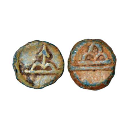 Kumaras of Karhad, uninscribed die-struck lead coin, (c.50-100AD), 1.48g. Obv: strung bow 
