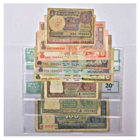 A group of 10 Republic of India notes, 1 rupee to 500 rupees, includes misprint, die-shift