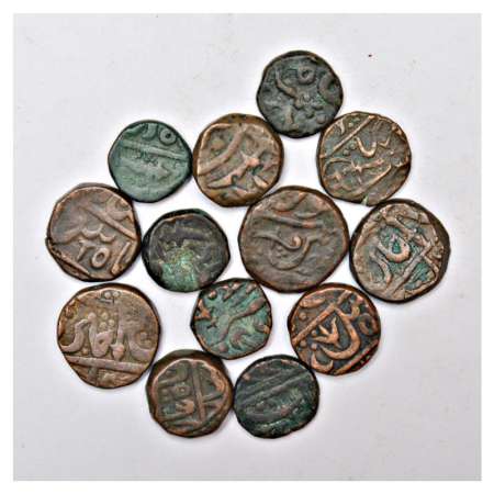 A group of 13 Gwalior state copper paisa, includes Burhanpur, Gwalior fort and Jawad mint,