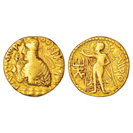 Kushan Empire, gold dinar of Huvishka. (c.155-190AD), Goebl 138, 6.72g. Obv: Diademed and 