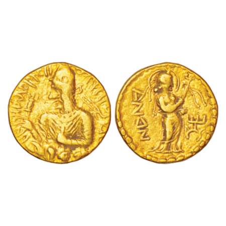 Kushan Empire, gold dinar of Huvishka (c.155-190AD), Goebl 300, 7.78g. Obv: diademed bust 