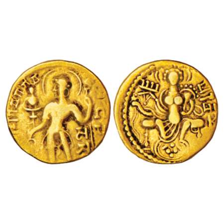 Gupta Empire, gold dinar of Samudra Gupta (c. 350-375 AD), 'Standard' type, Altekar Class 