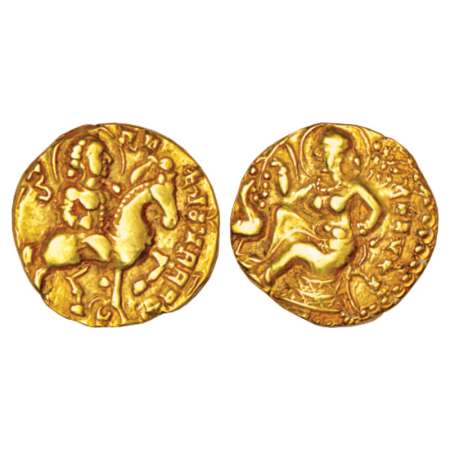 Gupta Empire, gold dinar of Kumara Gupta I (c.415-455 AD), 'Horseman' type, Altekar Class 