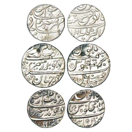 Aurangzeb (1658-1707 AD), silver rupee (3), 1x Akbarnagar mint, AH 1071/RY 3, 1x Chinapatt