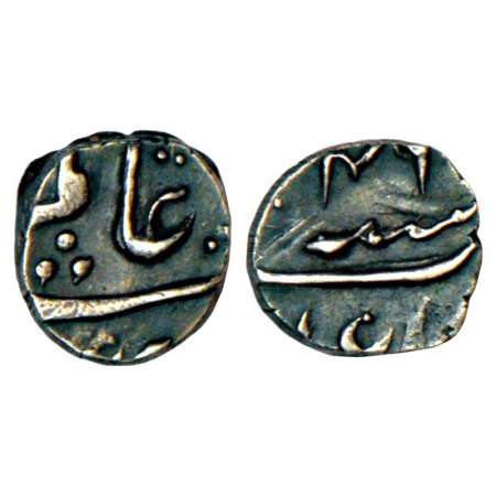 Aurangzeb (1659-1707 AD), silver ½ Anna Nisar, Azamnagar mint, RY 49, 0.36g. Obv: Legend N