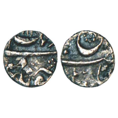 Aurangzeb (1659-1707 AD), silver 1/16 rupee, date and mint name not visible, 0.60g. Very f