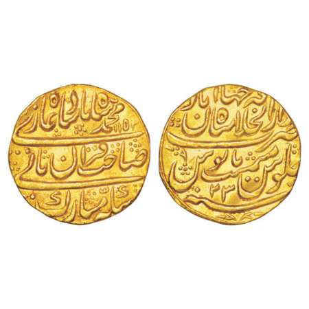 Muhammad Shah (1719-1748 AD), gold mohur, 10.85g, Dar ul-Khilafat Shahjahanabad mint, 'Sah
