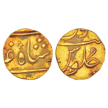 Muhammad Shah (1719-1748 AD), gold 1/4th mohur, Surat mint (by style), most likely an issu