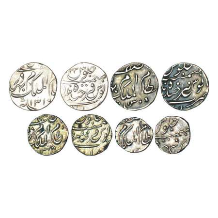 Hyderabad, Mir Mahbub Ali Khan (1869-1911 AD), silver coins (4), 2x ½ rupee and 2x ¼ rupee