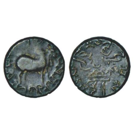 Western Kshatrapas, Karddamaka dynasty, 'bull'-type potin coin of Rudrasimha I (178-188 AD