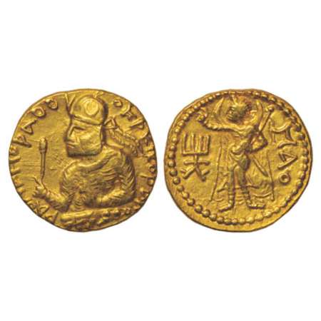 Kushans, Huvishka (155-190 AD), gold dinar, Gobl 296, 7.92g. Obv: Draped bust of the king 