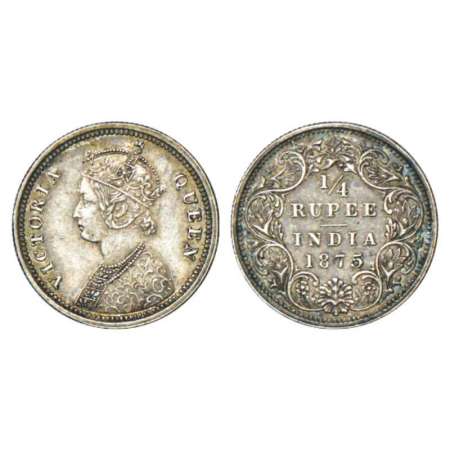 Victoria Queen, silver ¼ rupee, 1875, Bombay mint, A/I/no mm, PR 406; GK 666. About extrem