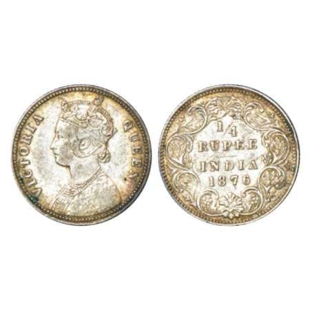 Victoria Queen, silver ¼ rupee, 1876, Calcutta mint, A/I/no mm, PR 381; GK 669. Very fine,