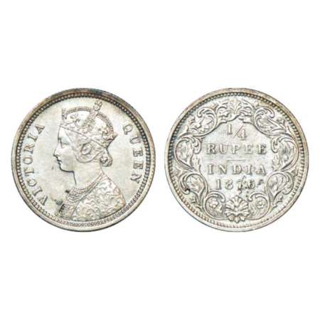 Victoria Queen, silver ¼ rupee, 1876, Bombay mint, A/I/no mm, PR 407; GK 668. Minor counte