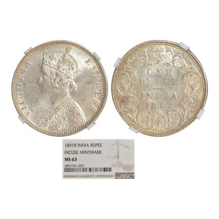 Victoria Empress, silver rupee, 1892, Bombay mint, C/II/'B' incused, PR 181; GK 571-573. G