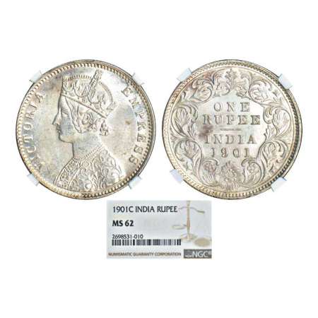 Victoria Empress, silver rupee, 1901, Calcutta mint, C3/I/'C' incused, PR 139; GK 598. Gra