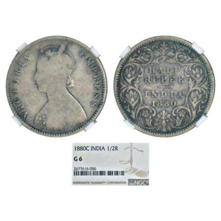 Victoria Empress, silver ½ rupee, 1880, Calcutta mint, A/I/'C' incused, PR 264; GK 614. Gr
