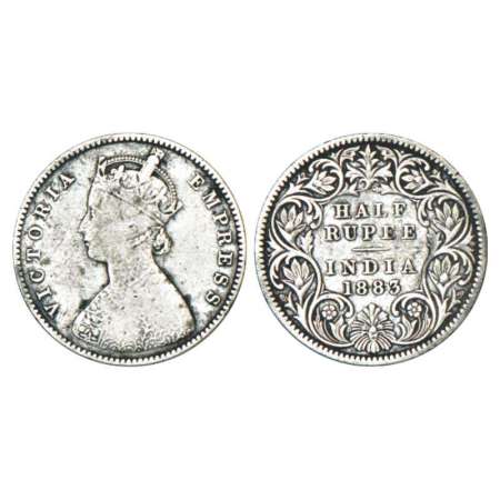 Victoria Empress, silver ½ rupee, 1883, Calcutta mint, A/I/'C' incused, PR 267; GK 622. Fi