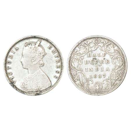 Victoria Empress, silver ½ rupee, 1887, Bombay mint, A/II/'B' raised, PR 296; GK 635-636. 